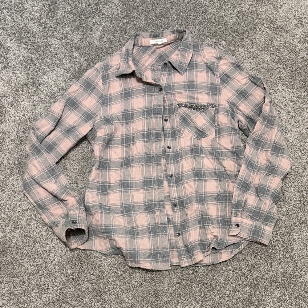 Maurices Casual Pink and Gray Checkered Shirt